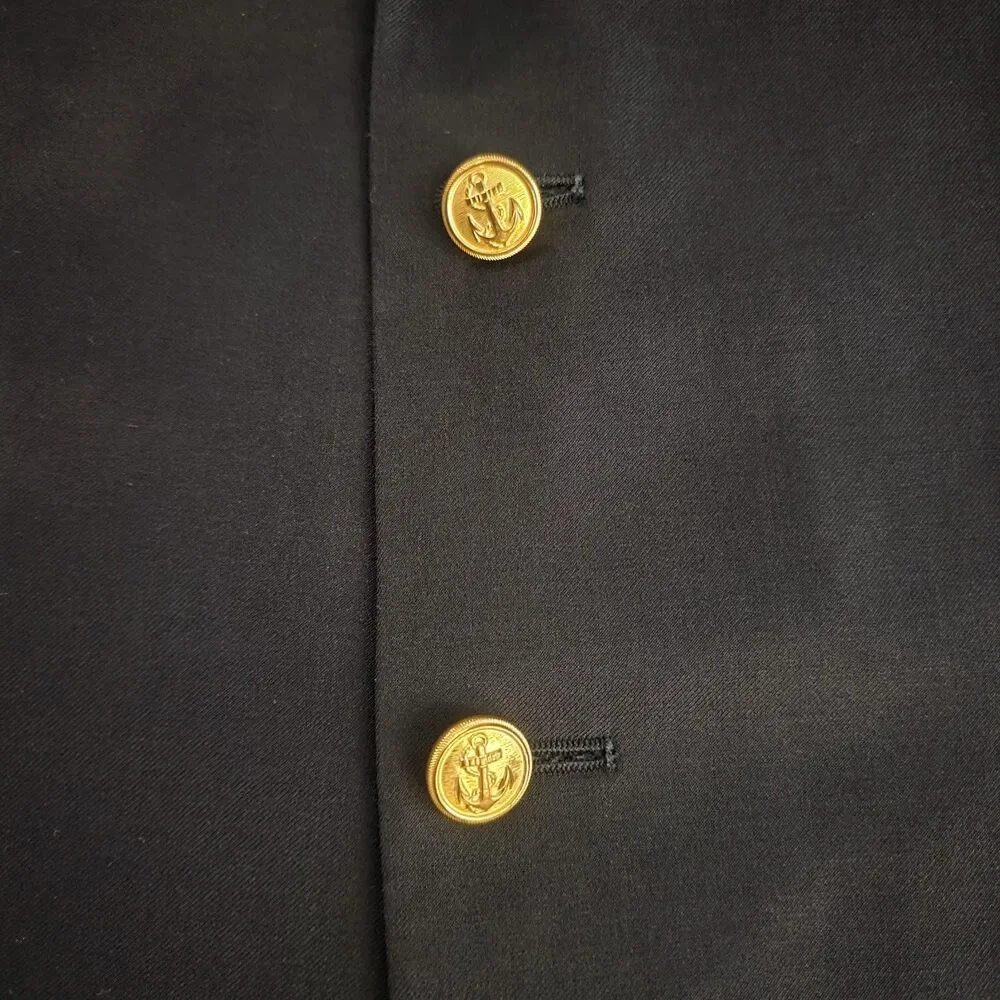 Lauren Ralph Lauren Navy Wool Blazer Mens 40R Gold Anchor Buttons Classic Preppy